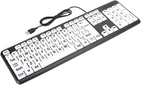 Luqeeg Large Print Computer Keyboard, USB Wired Keyboard, Standard 104 Keys Black White High Contrast Keyboard with White Large Print Keys, Low Vi...