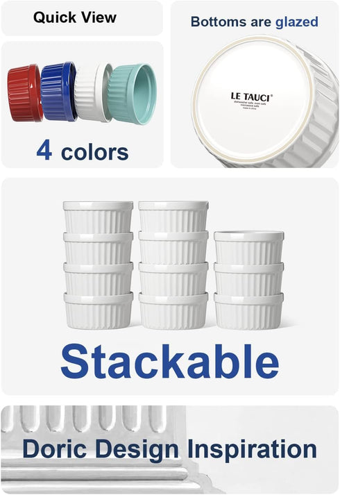 LE TAUCI Ramekins 4 OZ Oven Safe, Creme Brulee Ramekins, Pudding Custard Cups Souffle Ramiken, Dipping Sauce Dishes, Ceramic Ramekin Bowls Set of ...