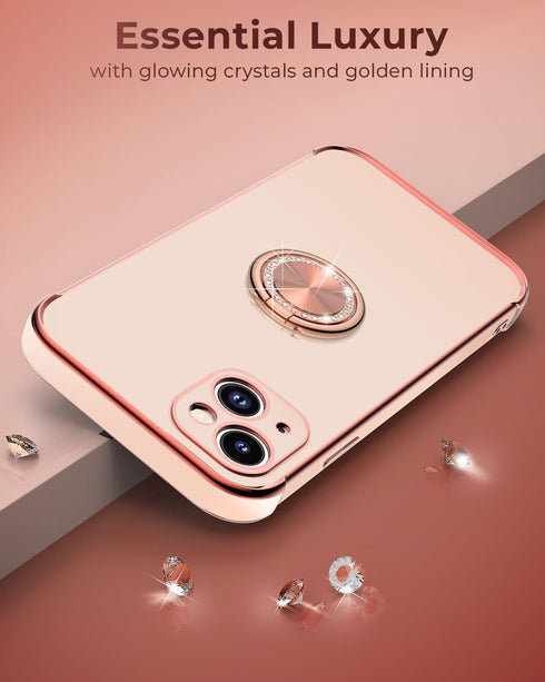Miss Arts for iPhone 13 Case, Ring Holder Stand Luxury Bling Electroplated Phone Case with Strap, Cute Soft TPU for iPhone 13 Cover for Women Girl...