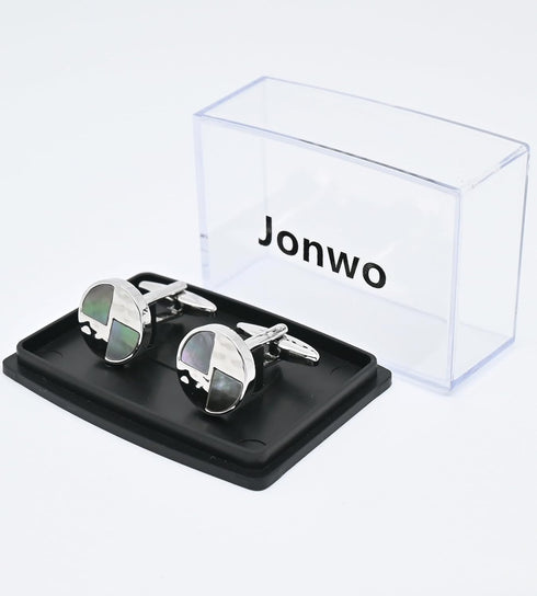 Silver Natural Gray Mother of Pearl Cufflinks for Men Lady Water Ripples Pattern Round Men's Cufflinks Jewelry for Wedding Anniversary Business Pa...