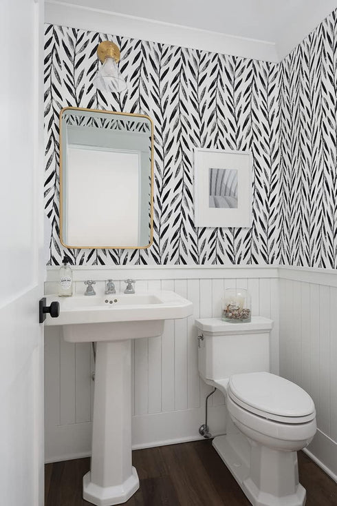 Wudnaye Black and White Peel and Stick Wallpaper Leaf Contact Paper 17.7 inch × 118.1 inch Black and White Contact Paper Peel and Stick Wallpaper ...