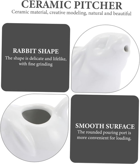 Ceramic Cartoon Milk Jug White Pitcher Rabbit Creamer Dispenser Mini Creamer Pitcher Tea Pot Ceramic Mini Rabbit Creamer with Handle Mini Syrup Pi...