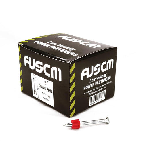 2" Powder Actuated Fasteners,.300 Head Diameter Drive Pin with red flute, P200, 100pcs/pack...