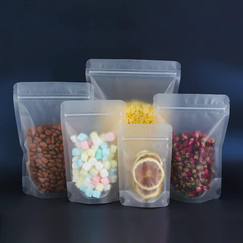 100 Pcs Resealable Bags,3.9" x 5.9"Matte Stand Up Food Bags,Zip Lock Food Storage Bags for Packaging Products,Herbs,Snack,Tea,Spices,Pet Food and ...