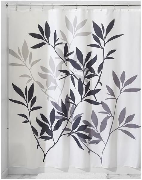 InterDesign 35620 Shower Curtain, 72 in W X 72 in L X 1/8 in T, Polyester, Neutral Black/Gray...