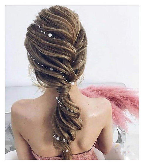 Chargances Set of 2 Bride Pearl Hair Vine Wedding Hair Accessories Long Headband Pearl Headband Hair Jewelry Long Hair Vine Ivory Pearl Hair Vine ...