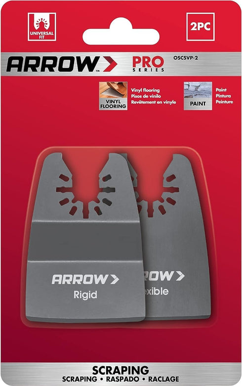 Arrow OSCSVP-2 High Carbon Steel Oscillating Tool Scraping Blades for Vinyl Flooring, Carpet, Caulk, Sealant, and Paint, Universal, Fits Most Mult...