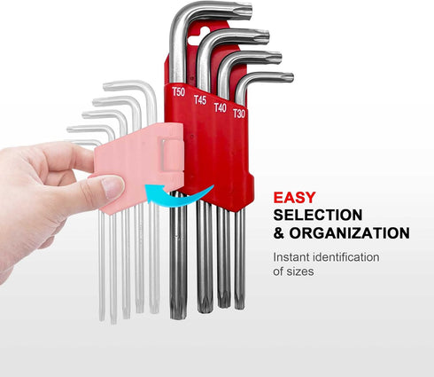 HAUTMEC Star Wrenche Set Star Key Set L Shape Metric Allen Wrench Set 9-Piece, Chrome Vanadium Steel and Drilled tips for Tamper Resistant Fastene...