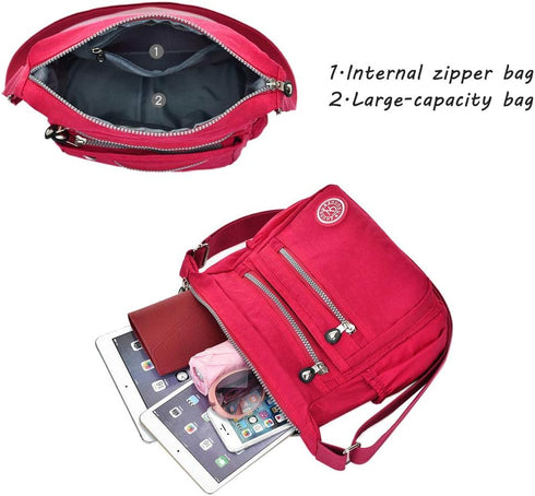 Casual Multi Pocket Nylon Messenger Bag Light Weight Canvas Crossbody Shoulder Waterproof Ladies Travel Handbag...