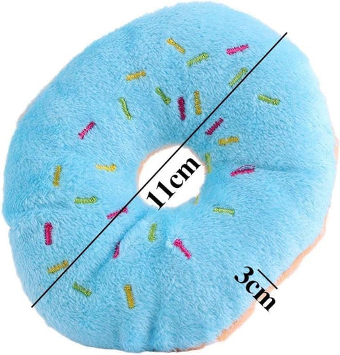 Blue Donut Shape Plush Pet Toy, Squeaky Squeaking Sound, for Dog and Cat Chew Toy, Pet Teeth Grinding...