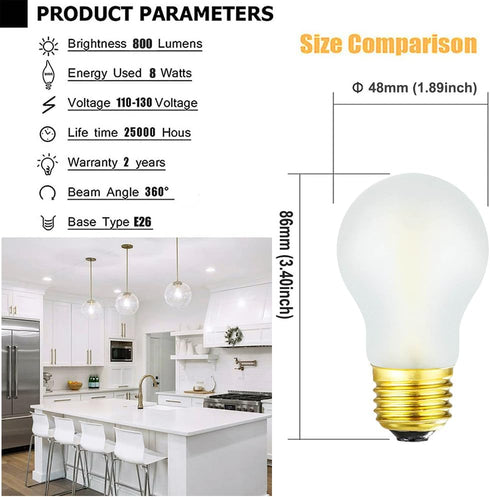 A15 LED Bulb 8W Equal E26 Bulb 75 Watt Dimmable E26 Edison Bulb Neutral White 4000K Frosted Glass AC120V 800LM E26 LED Bulb for Ceiling Fan,Wall s...