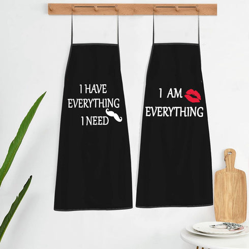 2Pcs Aprons Funny I Have Everything & I Am Everything Cooking Kitchen Aprons for Women Men Chef Valentine's Day Anniversary Wedding Gifts for Coup...