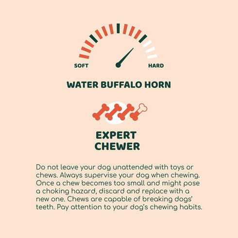 100% Natural Water Buffalo Horn |Dog Chew Toy |Long Lasting Treat |Fully Digestible |Gluten Free |Grain Free |Free Range| Grass Fed| for Aggressiv...