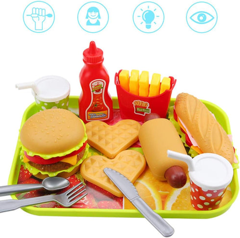 Pretend Play Fast Food Set, Play Food for Kids Kitchen - Play Kitchen Accessories - Toy Foods with Play Burger and Hot Dog Plastic Food for Preten...