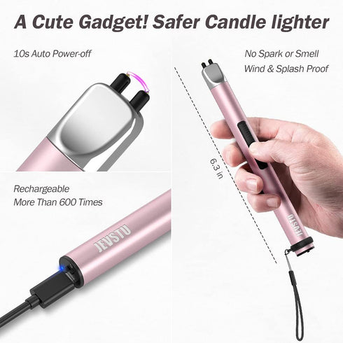 Electric Candle Lighter - Rechargeable USB Arc Windproof Flameless Plasma Lighter With Long Stick, Rope and Ring - No Butane Fluid - Perfect for B...