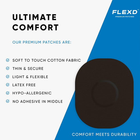 Flexd - Libre 3 Sensor Covers Waterproof, Freestyle Adhesive Patches (Pack of 30) Oval, Black...
