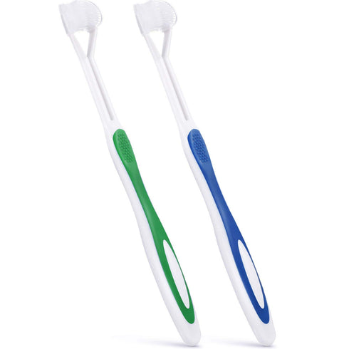 2 Pieces Autism Toothbrush Three Bristle Travel Toothbrush for Complete Teeth and Gum-Care, Great Angle Bristles Clean Each Tooth, Soft and Gentle...