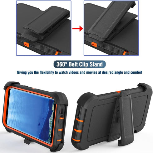 Case for Galaxy S8 with Clip, Heavy-Duty Tough Rugged Shockproof Drop Protective Cover Cases for Samsung Galaxy S8, Black+Orange...