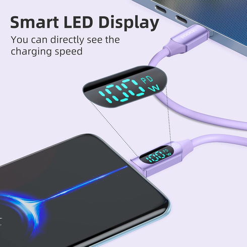 100W USB C to USB C Cable 5A 6.6ft Type C to Type C Cable with LED Display Silicones USB C Charger Cable for Samsung Galaxy S24 S23 S22 S21 A55 A4...