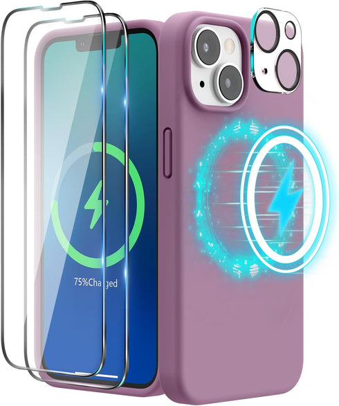 SURPHY (4 in 1 Designed for iPhone 14 Case Compatible with MagSafe (6.1 inch, 2022), with 2 Pack Screen Protector + Camera Cover, Liquid Silicone ...