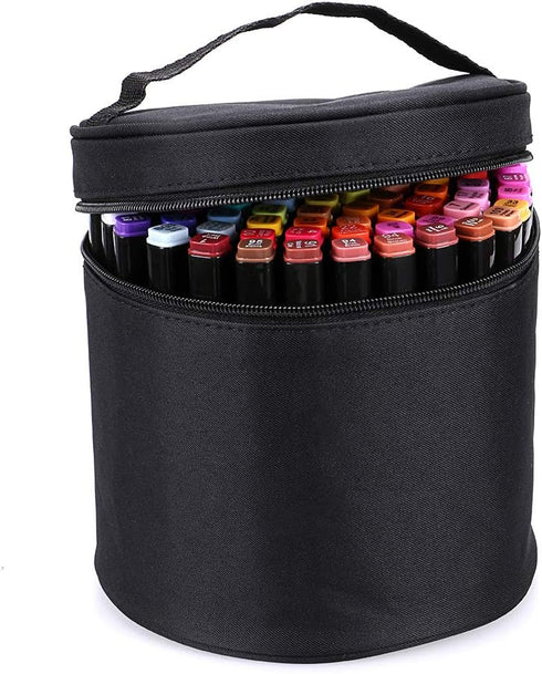 BTSKY Multifunction Marker Case - Zippered Canvas Pen Bag Pencil Organizer Stationary Storage for 80 Markers, Black (NO Compartments Inside)...