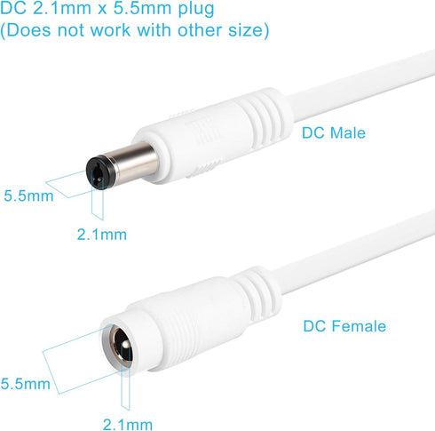 Uogw 2 Pack 20ft/6m DC Power Extension Cable 2.1mm x 5.5mm Compatible with 12V DC Adapter Cord for CCTV IP Camera, LED, Car, White...