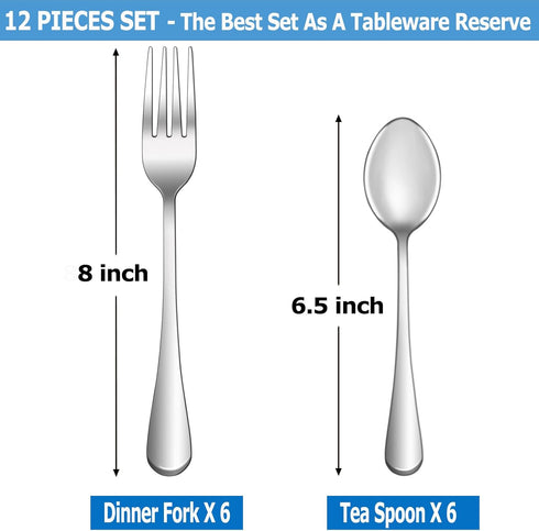 12 Pcs Forks and Spoons Silverware Set,Food Grade Stainless Steel Flatware Cutlery Set for Home,Kitchen and Restaurant,Mirror Polished,Dishwasher ...
