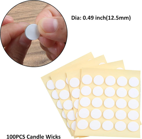 MILIVIXAY 3.5" Candle Wick Bundle: 100PCS Candle Wicks, 100PCS Candle Wick Stickers and 6PCS Wooden Candle Wick Holders - Wicks Coated with Paraff...