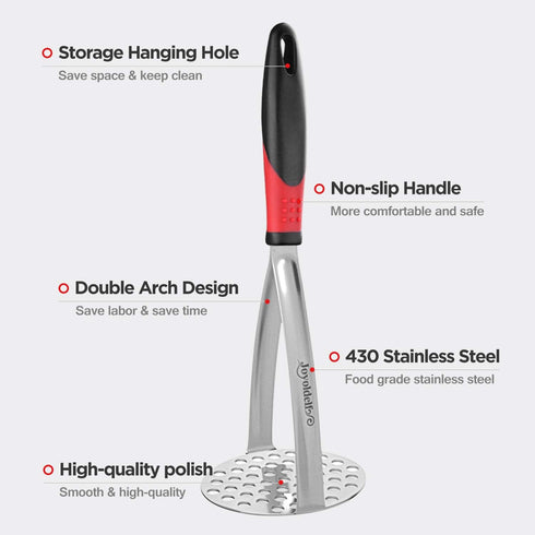 Joyoldelf Heavy Duty Potato Masher, Stainless Steel Integrated Masher Kitchen Tool & Food Masher/Potato Smasher with Non-slip Handle, Perfect for ...