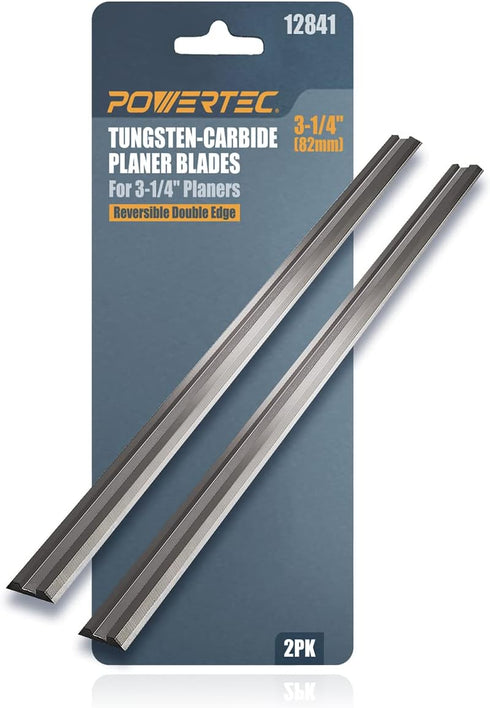 POWERTEC 12841 3-1/4" Tungsten Carbide Hand Held Planer Blades Replacement for Black&Decker, Bosch, DeWalt, Hitachi, Makita, Porter Cable, Ryobi, ...