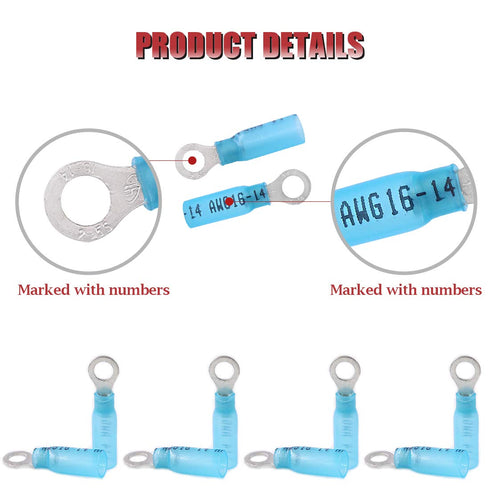 Hilitchi 50Pcs Nylon Heat Shrink Ring Insulated Terminals Electrical Wire Crimp Connector (16-14AWG, 10)...