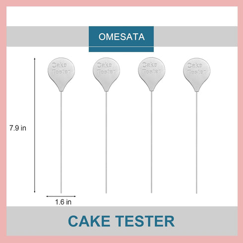 Cake Tester for Baking, 4 Packs Cake Testers for Baking Doneness and Reusable Cake Testing Stick 7.9 in Stainless Steel Skewer Omesata...