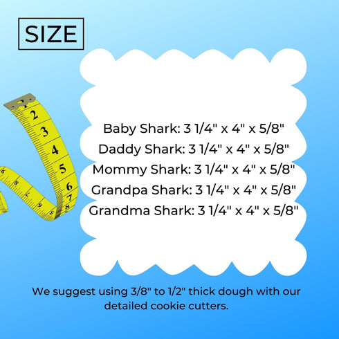 INSPIRED BY BABY SHARK FAMILY DADDY MOMMY SONG VIDEO SET OF 5 COOKIE CUTTER MADE IN USA PR1158...