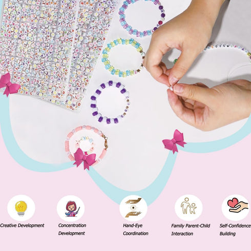 Alphabet Beads A-Z 1400Pcs Letter Beads, Acrylic 4x7mm Round Letter Beads Kits,Black Digit and Colorful Smile Beads for Bracelets Necklaces DIY Je...