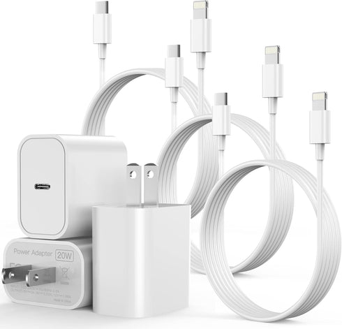 20W USB C Fast Charger, 3-Pack Type C Wall Charger Block with 6FT Long Type C Lightning Cable, Compatible with iPhone 14 13 12 11 XS XR X 8 iPad (...