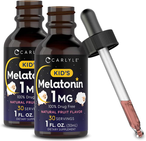 Carlyle Kids Melatonin Liquid | 1 fl oz | Two Pack | Fruit Flavor | Drug Free Childrens Supplement...