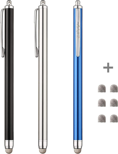 Stylus, 3 Pcs Mesh Fiber Tip Stylus Pens for Touch Screen Devices + 6 Extra Replacement Tips (Black/Silver/Dark Blue)......