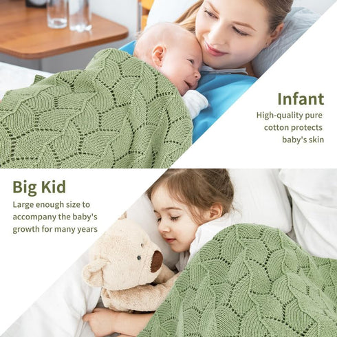 Baby Blanket 100% Cotton Soft Breathable Knit Cellular Receiving Swaddle for Newborn Infant Boy Girl, Green 30"x 40"...
