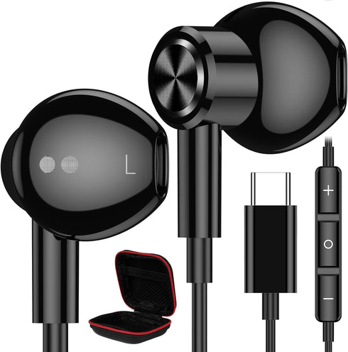 USB C Headphones for iPhone 15 Plus/Pro Max,Samsung S22 S23 S24 Ultra S21 FE A53 Note 10 Plus,Magnetic Stereo Type C Earphones Semi in-Ear Wired E...