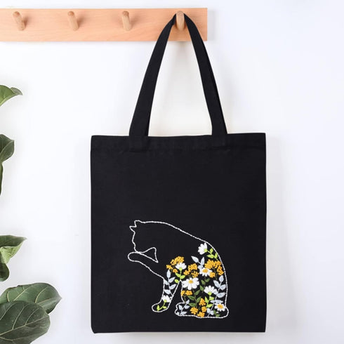 Smart-Feather Cat Embroidery Kit for Beginners Adults, Hand Embroidery Tote Bag Kit with Hoop and Patterns...