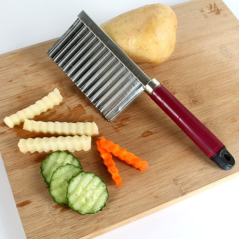2 PACK French Fry Crinkle Cutter,Wavy Potato Slicer Cutter,Vegetable Veggie Chopper Cut Knife,Cucumber Carrot Garnishing Knife, Home Kitchen Wavy ...