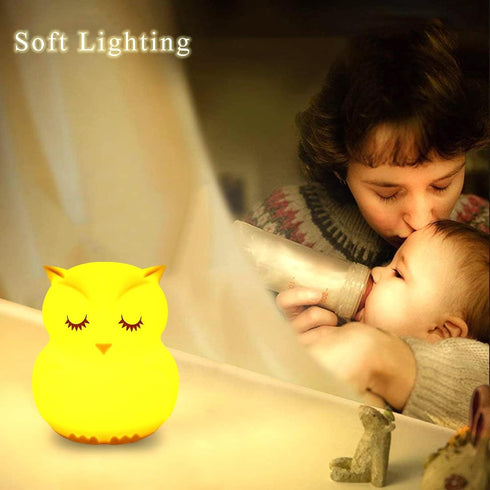 WHA&DARREN Owl Night Lights Kids, Silicone Light Bedside Lamp, Baby Nursery Light, Sleep Night-Light, Squishy Night Light for Kids Room, Animal Ni...