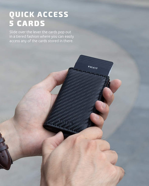 VULKIT Credit Card Holder RFID Blocking Leather Automatic Pop Up Wallet Aluminum Slim Pocket Business Card Case...