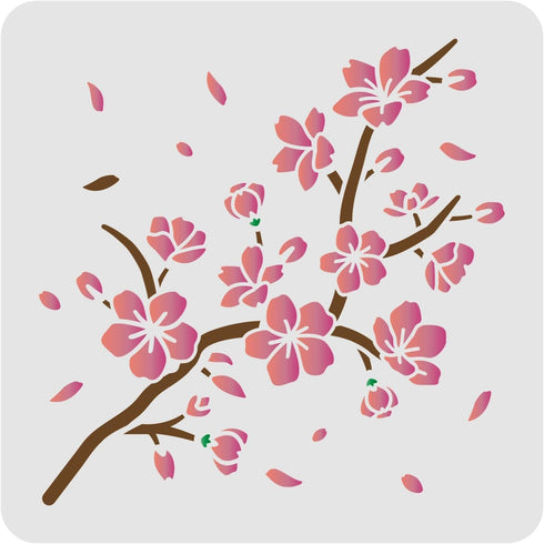 FINGERINSPIRE Cherry Blossom Stencil Template 11.8x11.8inch Plastic Cherry Blossom Branch Drawing Painting Stencils Square Reusable Flowers Stenci...