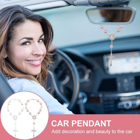 2 Pcs Car Rosary Chain, Rearview Mirror Catholic Beads Auto Rosary Hanging Rosary Chain, Exquisite Car Mirror Hanging Accessories for Truck Bike, ...