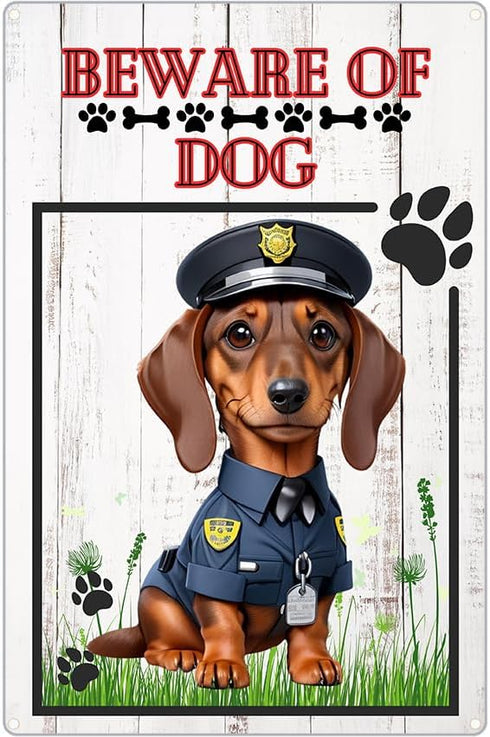 Beware of Dog Sign Funny Guard Dog Tin Sign Gift Security Metal Signs Dog Warning Signs for Fence Garden Yard Garage Gate Wall Decor 8x12 Inches...