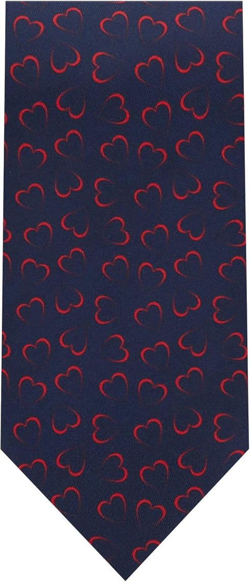 Jacob Alexander Men's Happy Valentine's Day Red Outline Hearts Regular Length Neck Tie - Dark Blue...