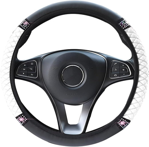 Bling Steering Wheel Cover, Universal 15 Inch Soft PU Leather with Colorful Rhinestones, Crystal Diamond Elastic Steering Wheel Protector, Sparkly...