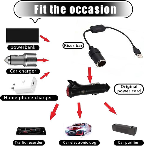 1 PC Car USB Port Boost Cable, 5V to 12V Cigarette Lighter Female Converter Adapter, Mobile Power Supply Connected to Driving Recorder E-Dog, Univ...