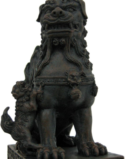 YTC Summit International, Inc. Pair of Chinese Lions Stone Guardian Statue on Engraved Base Figurines Set of 2...